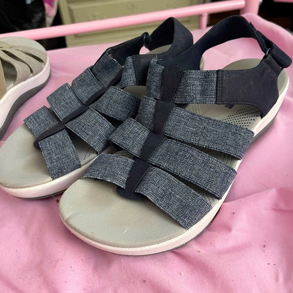 Cloudsteppers by Clarks Shoes - Clarks Cloudsteppers Ankle Strap Sandals Open Toe Shoes Denim Blue & Grey